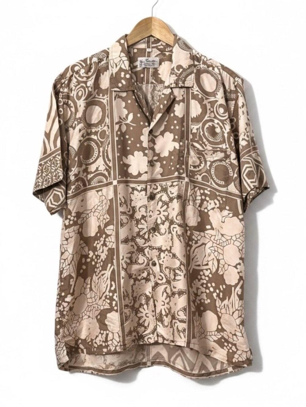 Jim Thompson Thai Silk Shirt Mens Large Brown Floral Camp Hawaiian Luxury